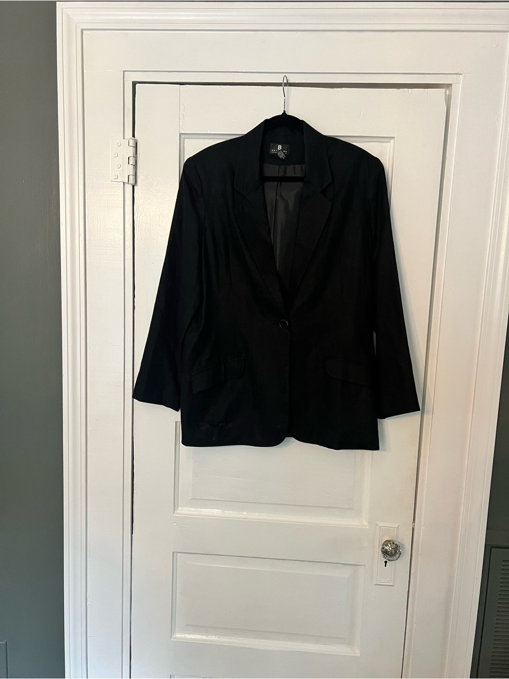 Brittany Sportswears Size 14 Black Linen & Cotton Women's Blazer Jacket -
